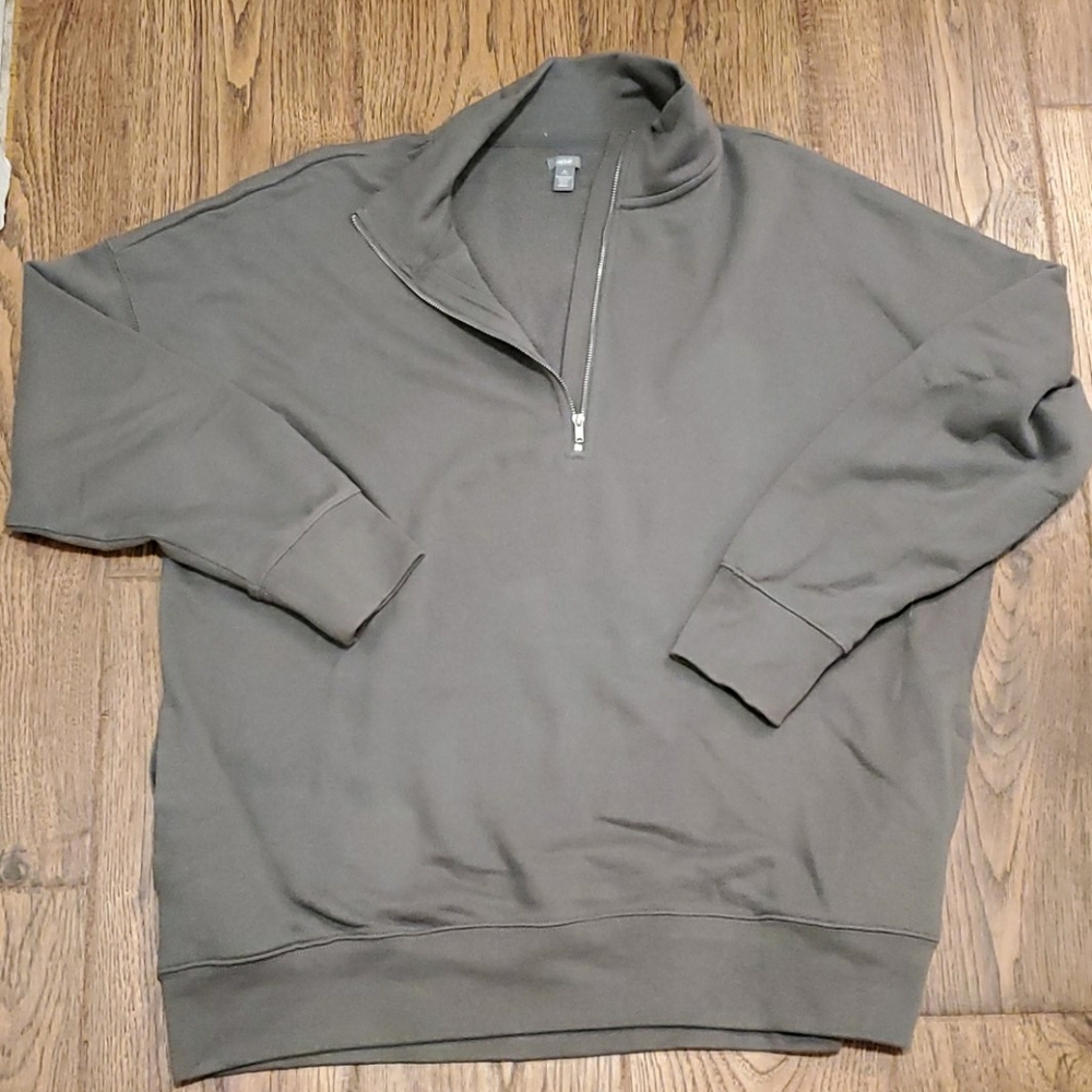 Army green and burnt orange sweatshirt